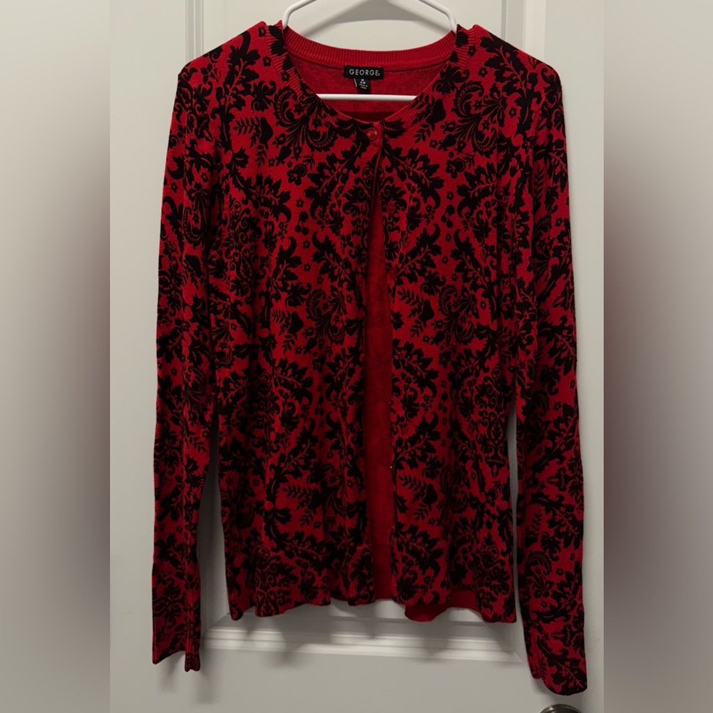George Elegant Red and Black Patterned Cardigan